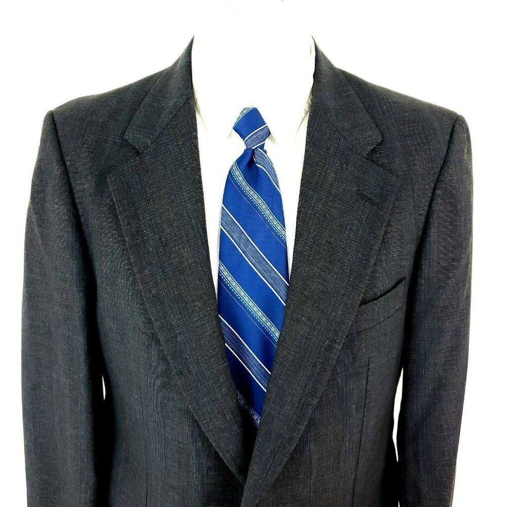 Aquascutum London Wool 2 Button Sport Coat 36R Gray Plaid Blazer Portly